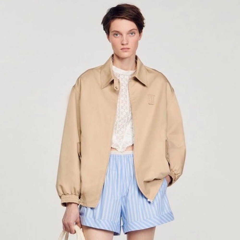Sandro Light Blue Striped High Waist Shorts
